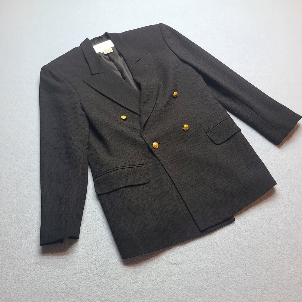 Variabile Double Breasted Blazer Womens 40 Black Excellent Wool Gold Buttons